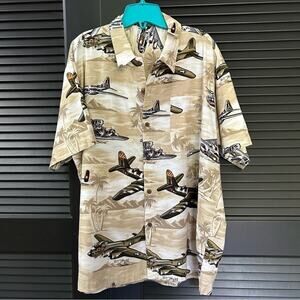 Bleick 100% Cotton Short Sleeve Button Down Shirt, Shows Bomber Airplanes Size L